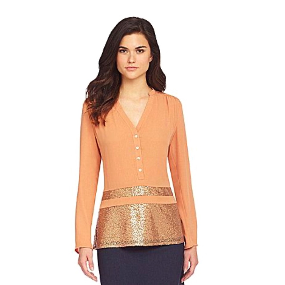 NWT $89 GIANNI BINI Blush Color Block Danny Blouse